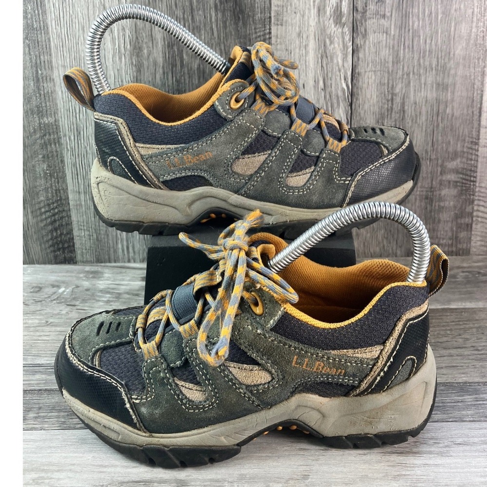 LL Bean Kids Trail Model Hiking Shoes Grey Navy Orange Size 2 300510